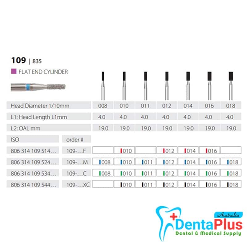 Diamond Burs Flat End Cylinder ISO: 109-835 MDT #10Pcs/Box