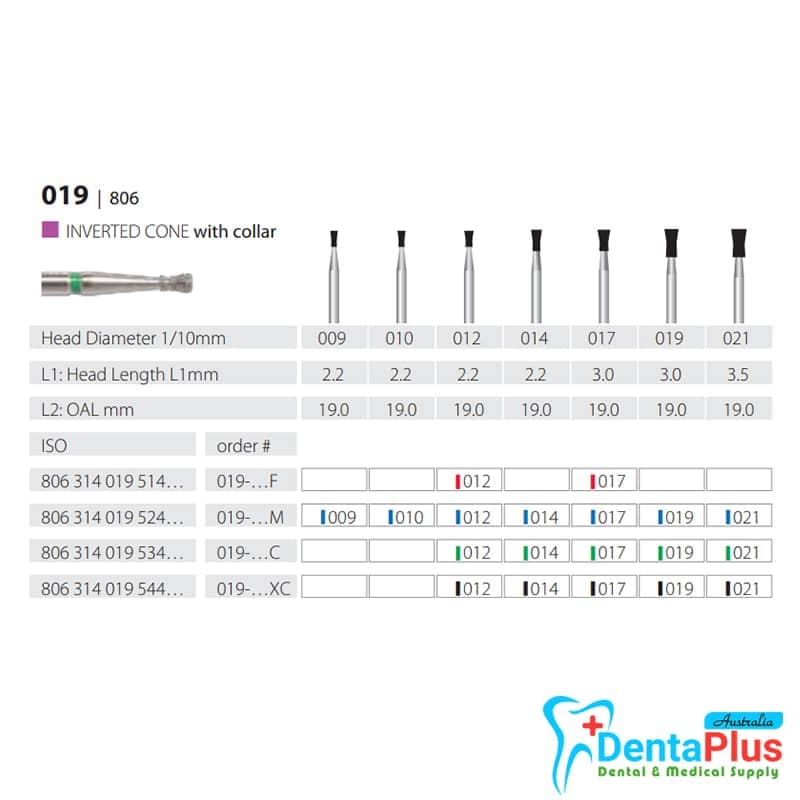 Diamond Burs Inverted Cone With Collar ISO: 019-806 MDT #10Pcs/Box