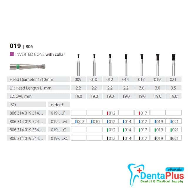 Diamond Burs Inverted Cone With Collar ISO: 019-806 MDT #10Pcs/Box 1