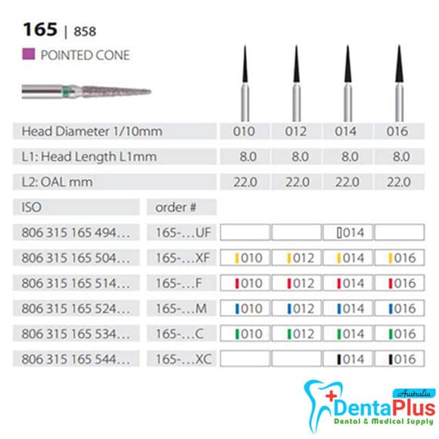 Diamond Burs Pointed Cone ISO: 165-858 MDT #10Pcs/Box 1