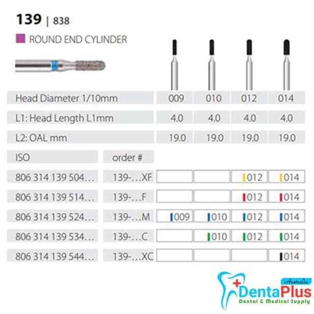 Diamond Burs Round End Cylinder ISO: 139-838 MDT #10Pcs/Box 1
