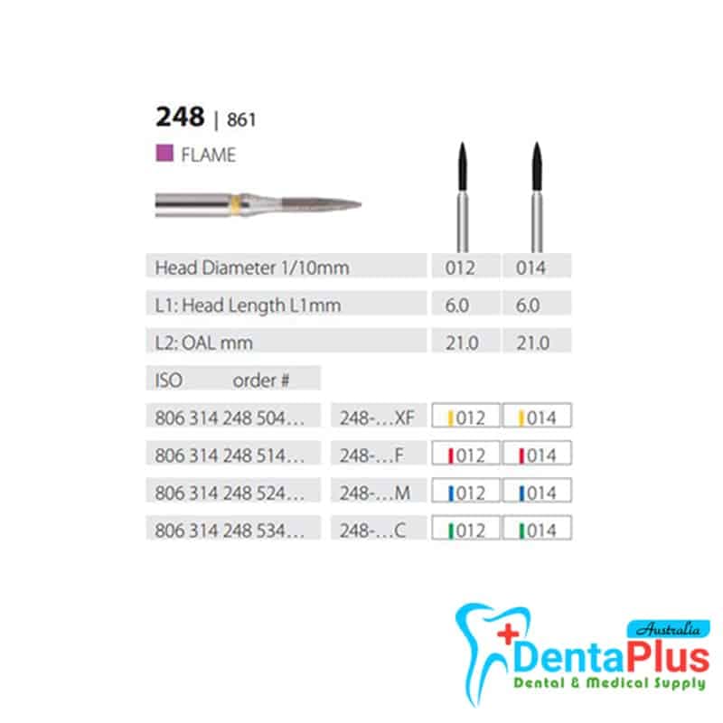 Diamond Burs Flame ISO: 248-861 MDT #10Pcs/Box