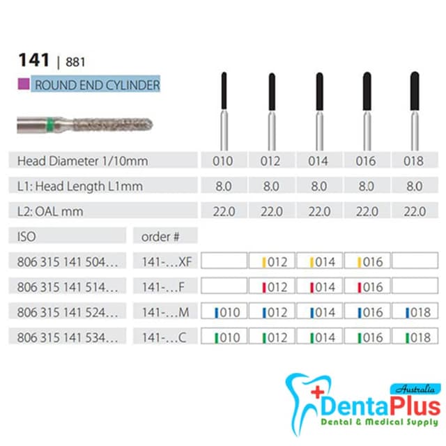 Diamond Burs Round End Cylinder ISO: 141-881 MDT #10Pcs/Box 1