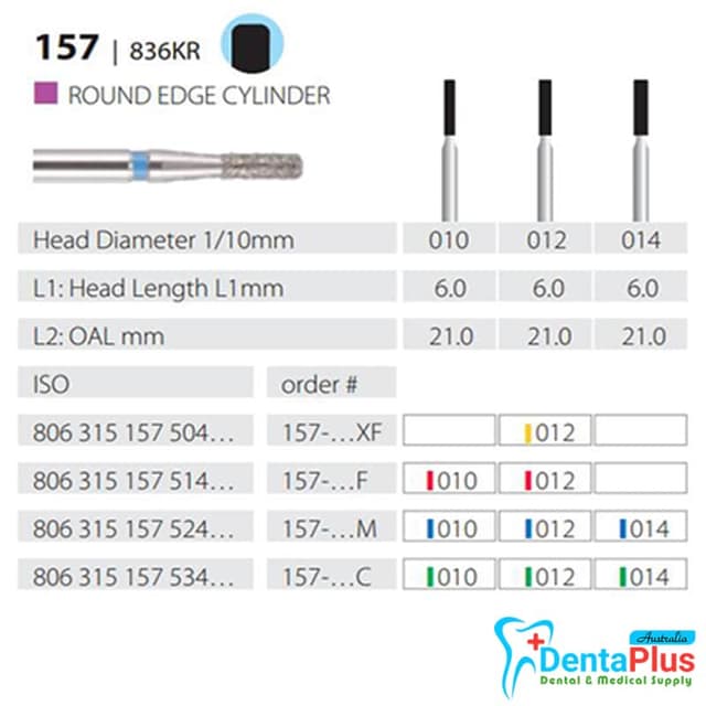 Diamond Burs Round Edge Cylinder ISO: 157-836 MDT #10Pcs/Box 1