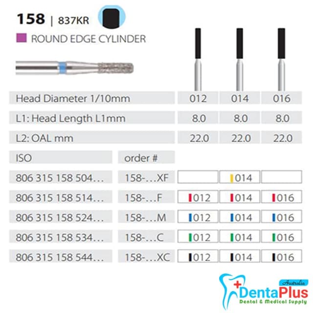 Diamond Burs Round Edge Cylinder ISO: 158-837 MDT #10Pcs/Box 1