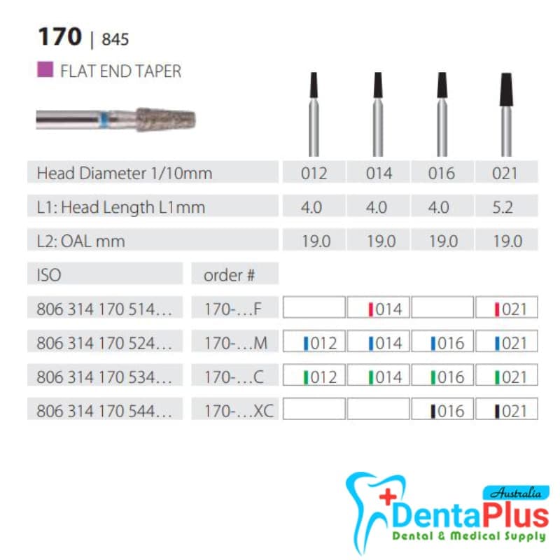 Diamond Burs Flat End Taper ISO: 170-854 MDT #10Pcs/Box