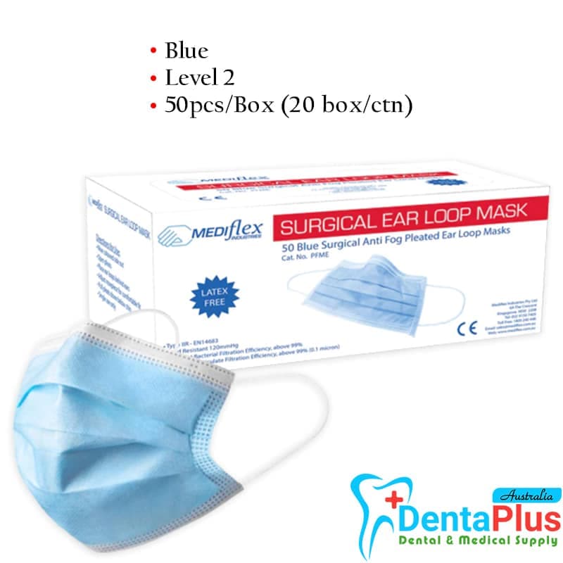 Face Mask Blue Earloop Level 2- Mediflex #20 box/ctn (1000pcs)