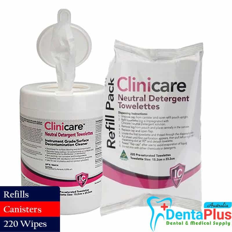 Neutral Detergent Wipes (Refills) And (Canisters) Clinicare (15.2cm x 23.2cm) #220 wipes