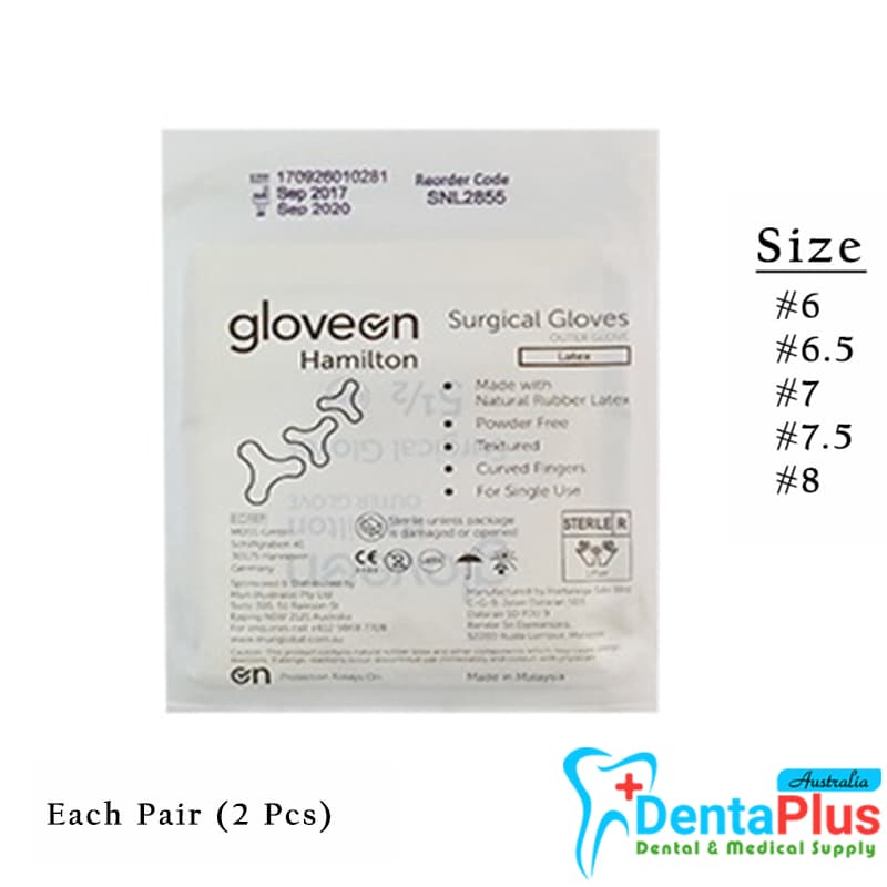 Hamilton Surgical Gloves Gloveon Latex Powder Free #Each Pair (2 Pcs Gloves)