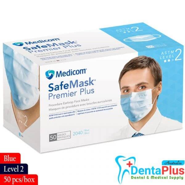Face Masks (Level -2) Medicom Premier Plus Earloop Blue# 50/box/10/ctn