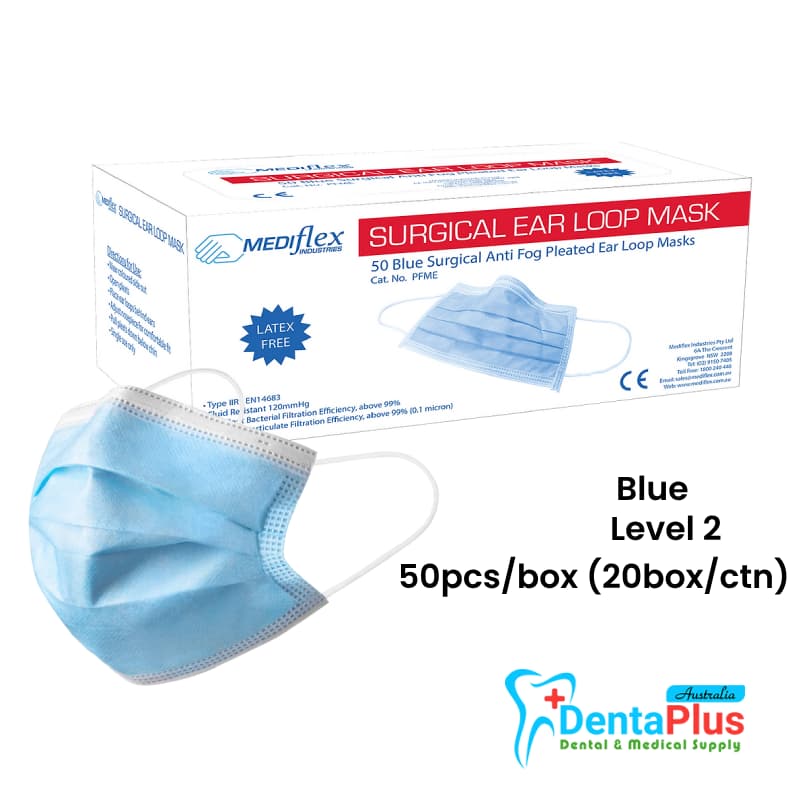 Face Mask Blue Earloop Level 2- Mediflex #50pcs/Box (20 box/ctn)