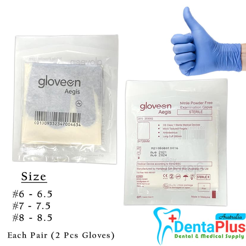 Surgical Sterile Nitrile Exam Gloves Long Cuff (Aegis/Gloveon )#Each Pair (2 Pcs Gloves)