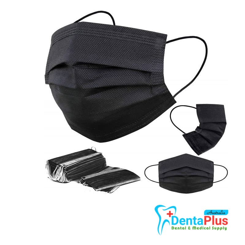 Disposable Face Masks Black With Earloops #50Pcs