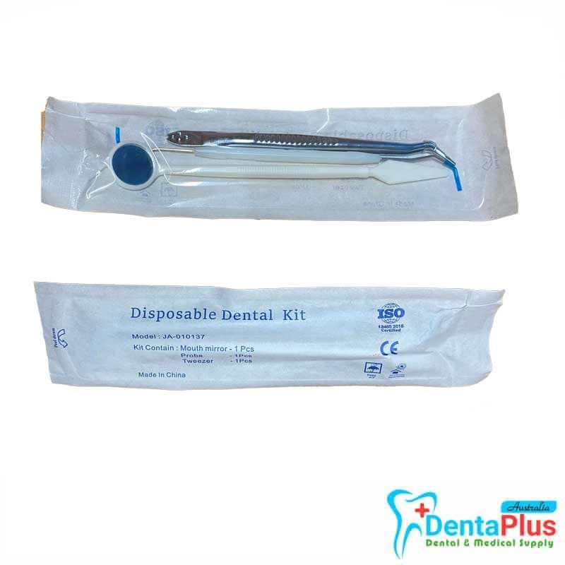 Disposable Dental Examination Kit – 3pcs Sterile Set with Mirror, Probe & Tweezer